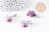 Pendentif étoile lépidolite naturelle violette acier inoxydable platine 22mm, x1 (G10071)