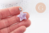 Pendentif étoile lépidolite naturelle violette acier inoxydable platine 22mm, x1 (G10071)