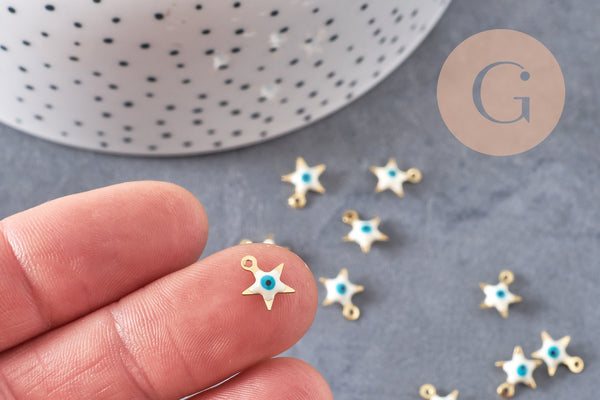 Pendentif étoile oeil protecteur acier 304 inoxydable doré 9mm, x10 (G10556)