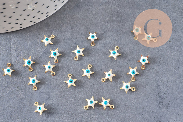 Pendentif étoile oeil protecteur acier 304 inoxydable doré 9mm, x10 (G10556)