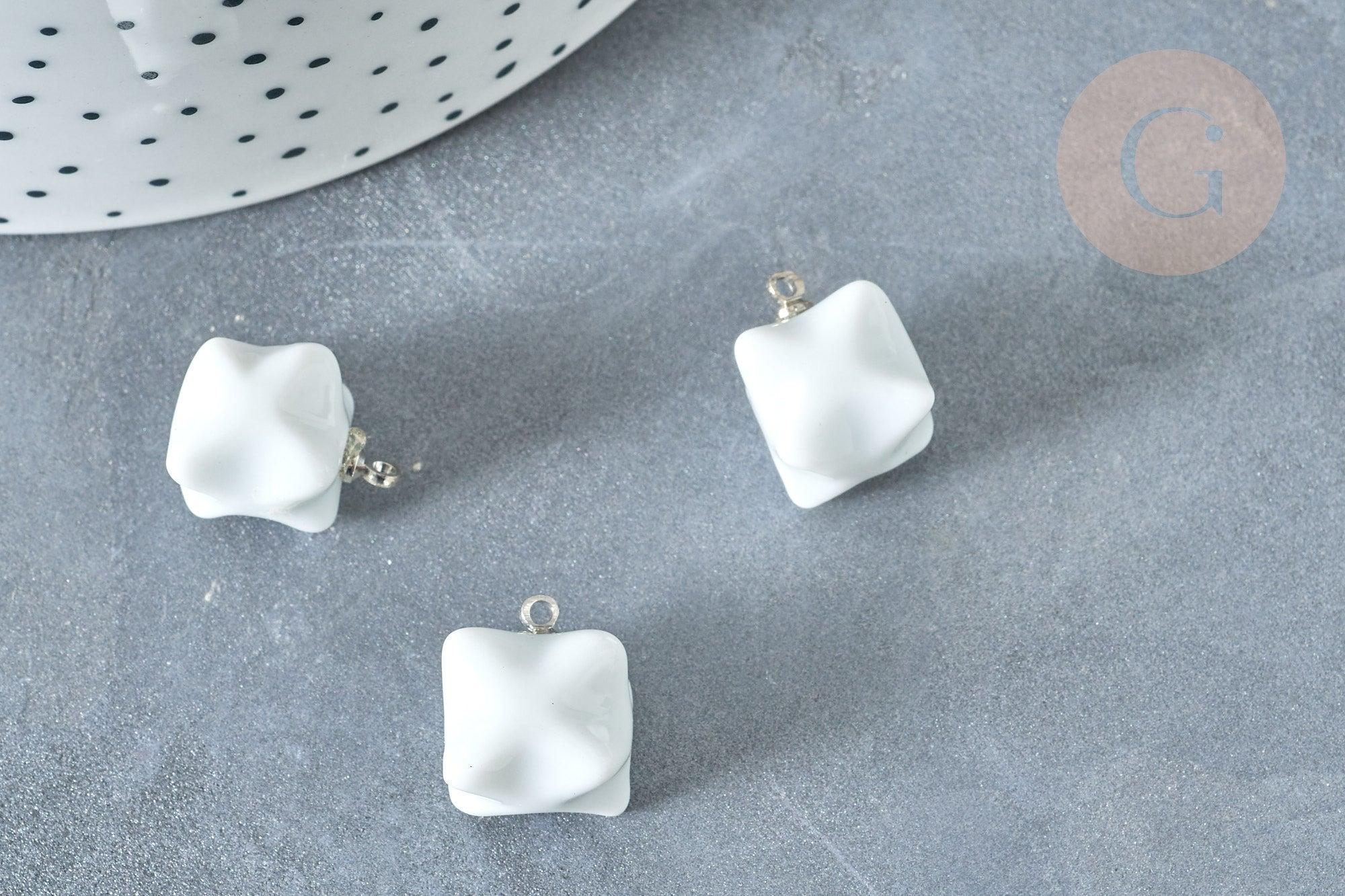 Pendentif étoile porcelaine blanc doré laiton platine 14.5mm, pendentif pour fabrication bijoux, x1 (G8184)