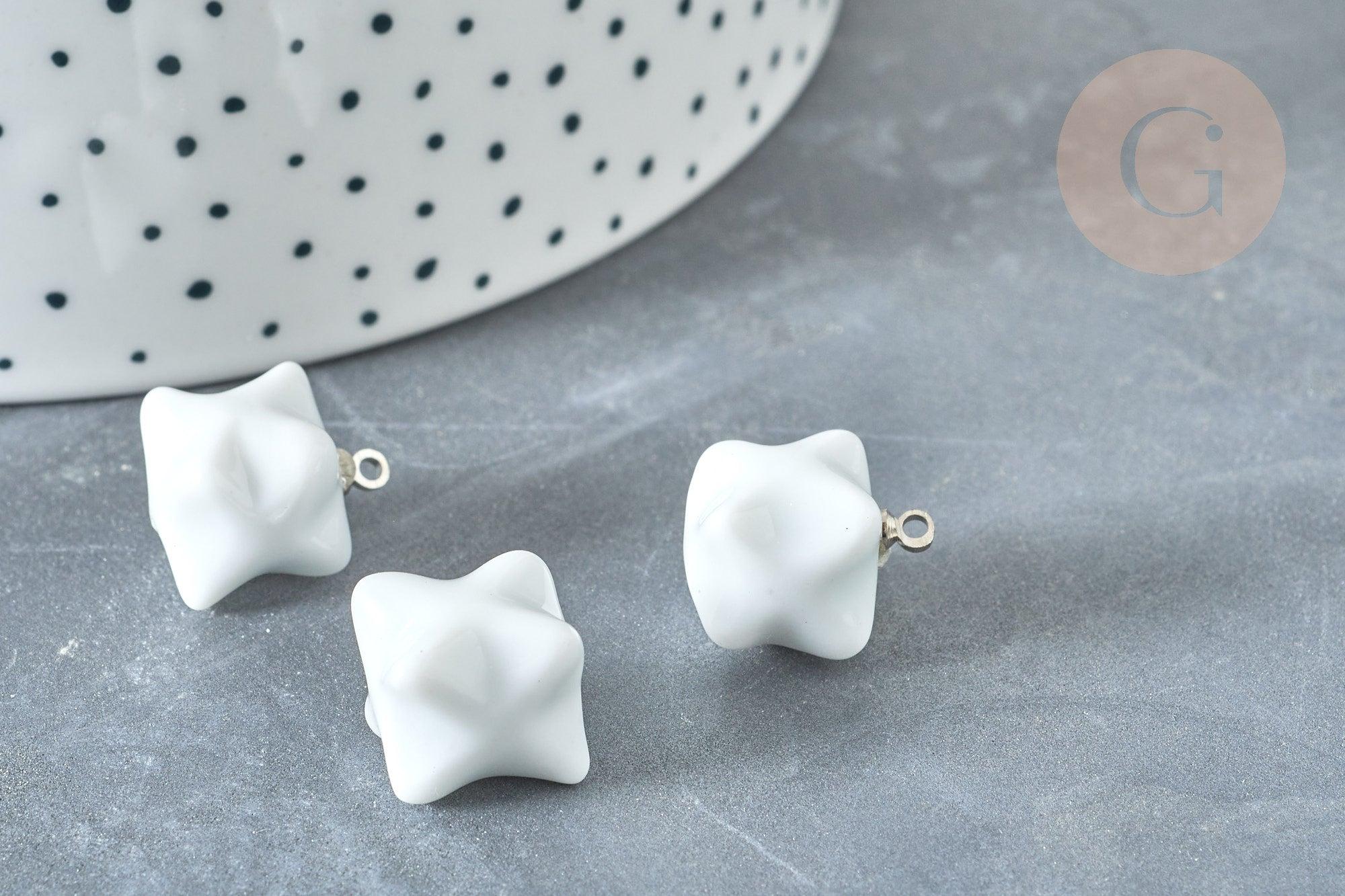 Pendentif étoile porcelaine blanc doré laiton platine 14.5mm, pendentif pour fabrication bijoux, x1 (G8184)