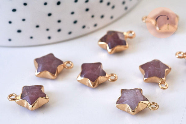 Pendentif étoile quartz fraise naturelle facettes 17mm,pendentif bijoux pierre naturelle, x1 (G5636)