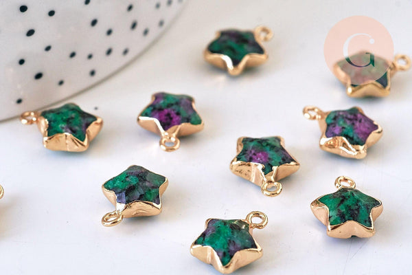 Pendentif étoile rubis sur zoisite naturelle facettes,rubis sur zoisite naturelle, pendentif étoile,17mm, x1 (G5635)