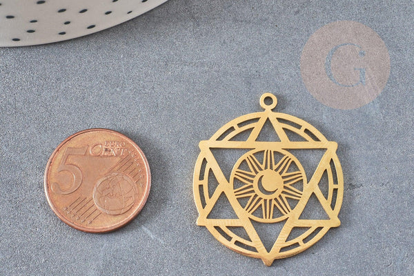 Pendentif étoile soleil acier 201 inoxydable dore 25.5mm,breloque acier inoxydable doré sans nickel pour création bijoux, x1 G6142