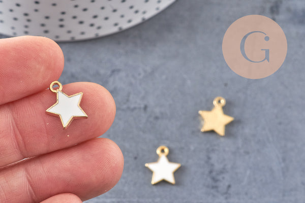 Pendentif étoile zamac doré émaillé et zircon 14mm, x10 (G4291)