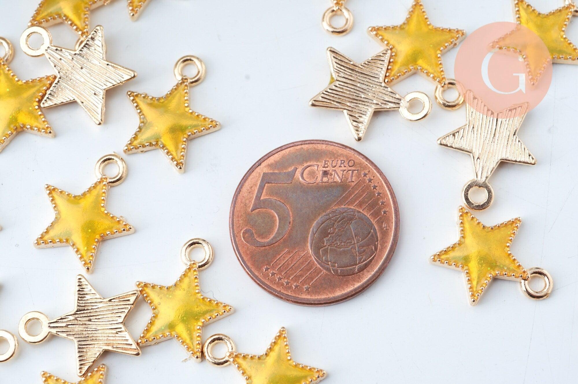 Pendentif étoile zamac doré résine jaune 15mm, x5 (G6107)