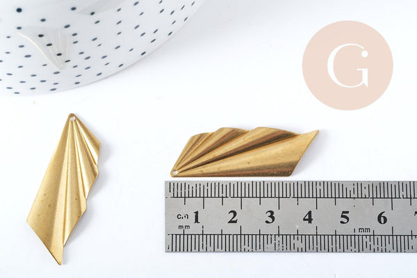 Pendentif éventail géométrique laiton brut 40mm, création bijoux laiton brut x2 (G6531)