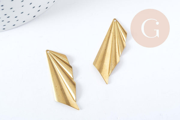 Pendentif éventail géométrique laiton brut 40mm, création bijoux laiton brut x2 (G6531)