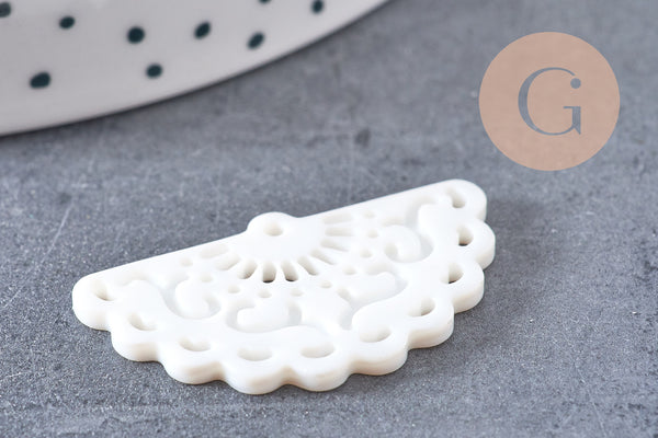 Pendentif éventail nacre blanche naturelle doré,pendentif nacre coquillage blanc, 34.5mm, x1 (G3915)