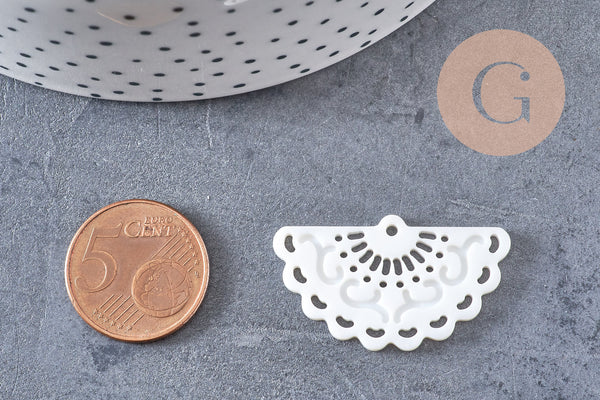 Pendentif éventail nacre blanche naturelle doré,pendentif nacre coquillage blanc, 34.5mm, x1 (G3915)