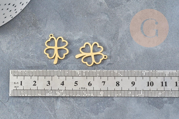 Pendentif évidé trèfle en acier 304 doré inoxydable 23mm, un bijou en acier hypoallergénique, x1 (G4831)