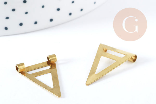 Pendentif fantaisie triangle laiton brut doré 26mm, fabrication de bijoux x2 G8317