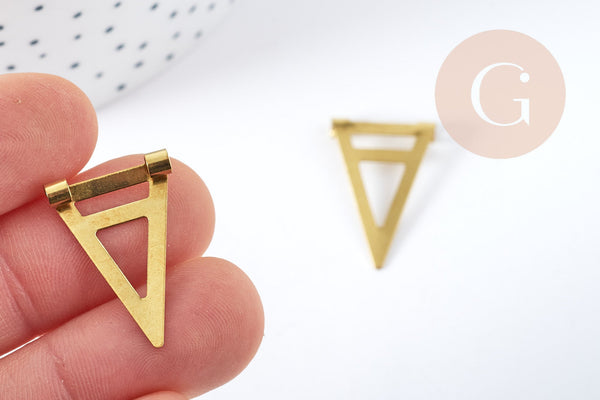 Pendentif fantaisie triangle laiton brut doré 26mm, fabrication de bijoux x2 G8317