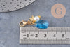 Pendentif fermoir cristal facetté acier inoxydable doré 34mm, pendentif perle en verre, fabrication de porte clés, x1 (G7102)