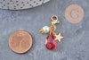 Pendentif fermoir cristal facetté acier inoxydable doré 34mm, pendentif perle en verre, fabrication de porte clés, x1 (G7102)