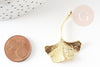 Pendentif feuille Ginkgo laiton brut 43mm, breloque laiton brut pour création bijou nature x1 (G9266)