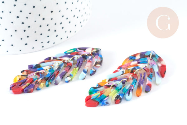 Pendentif feuille acétate colorée 70-76mm, x2 (G7299)