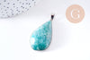 Pendentif feuille amazonite naturelle laiton platine ou doré 34-46mm, x1 (G10927)