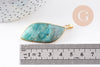 Pendentif feuille amazonite naturelle laiton platine ou doré 34-46mm, x1 (G10927)
