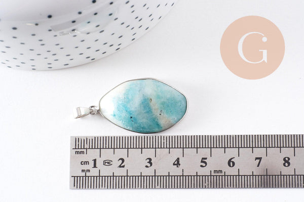 Pendentif feuille amazonite naturelle laiton platine ou doré 34-46mm, x1 (G10927)