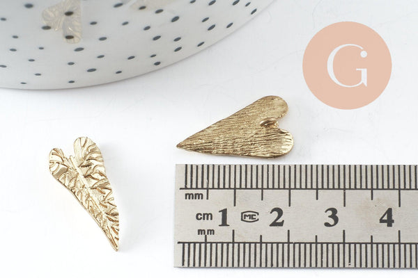 Pendentif feuille coeur laiton, breloque laiton brut, bijou laiton, pendentif végétal, bijoux,pendentif laiton brut, 21.5mm, x1 (G1903)
