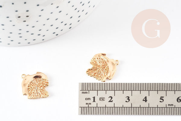 Pendentif feuille dentelle laiton doré 18K - 21x18mm, x2 G3562