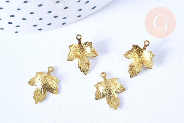 Pendentif feuille érable relief laiton brut 15x12mm, x5 (G6551)