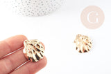 Pendentif feuille fer doré 30.5mm,bijou doré inspiration végétale sans nickel, x2 G3894