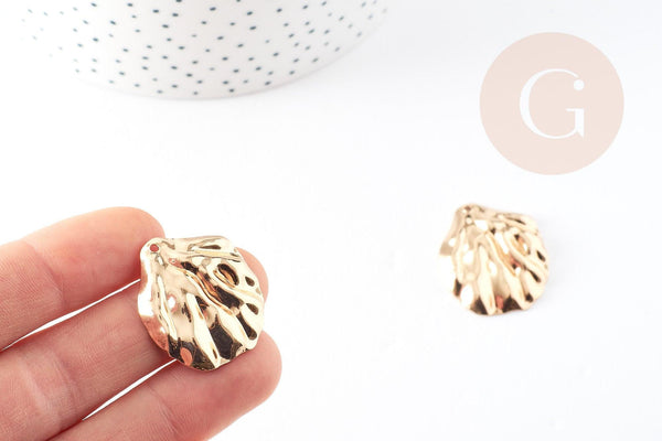 Pendentif feuille fer doré 30.5mm,bijou doré inspiration végétale sans nickel, x2 G3894