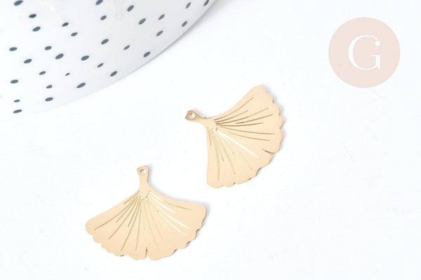 Pendentif feuille gingko laiton doré 22mm,sans nickel, création bijoux nature, x2 G8069