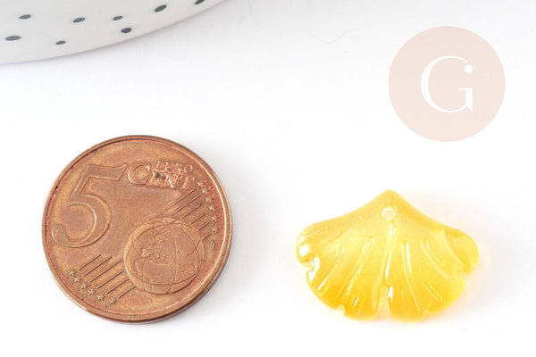 Pendentif feuille gingko verre jaune 15x20mm, x10 (G4701)