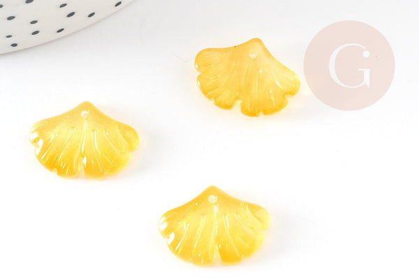 Pendentif feuille gingko verre jaune 15x20mm, x10 (G4701)
