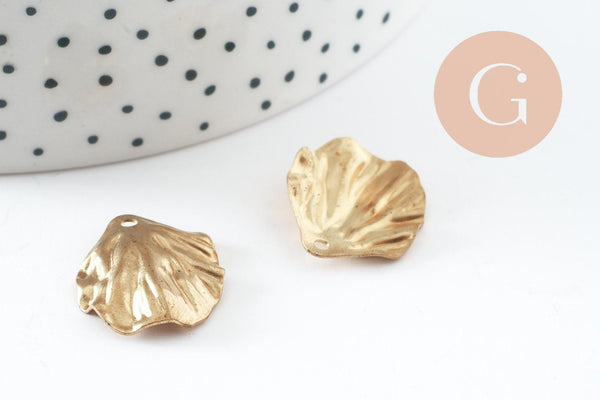 Pendentif feuille laiton brut 20mm, création bijou laiton brut, x2 (G0523)