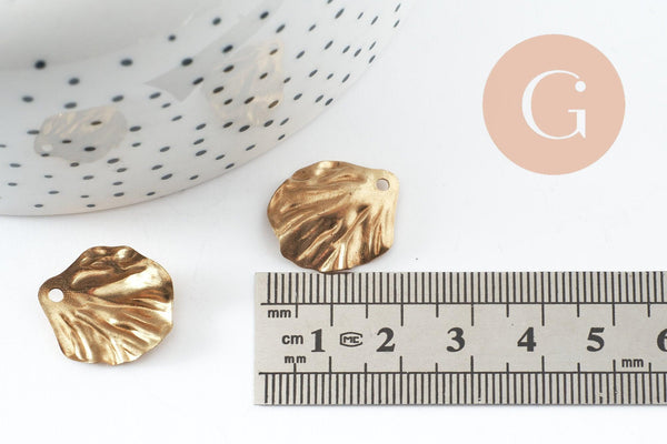 Pendentif feuille laiton brut 20mm, création bijou laiton brut, x2 (G0523)