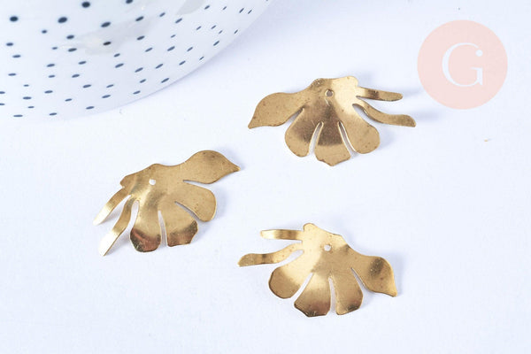 Pendentif feuille laiton brut 31x17mm, création bijoux laiton brut, x2 (G6541)