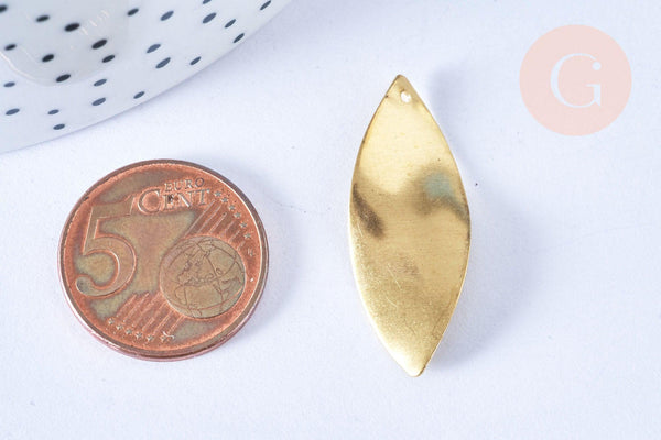 Pendentif feuille laiton brut 32mm, création bijoux laiton brut x5 (G6537)