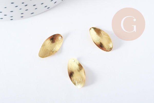 Pendentif feuille laiton doré 17.5mm, feuille dorée pour création bijoux, x2 (G10044)