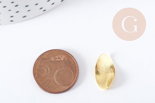 Pendentif feuille laiton doré 17.5mm, feuille dorée pour création bijoux, x2 (G10044)