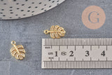 Pendentif feuille laiton doré zircon 14mm, X2 (G9840)