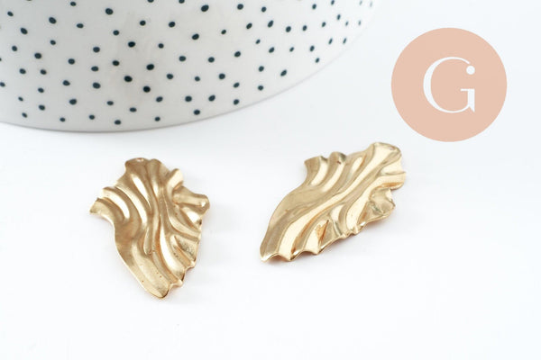 Pendentif feuille laiton plié,breloque laiton brut,bijoux,pendentif laiton brut,45mm, x2 (G4621)