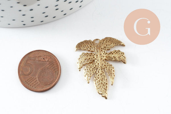 Pendentif feuille laiton,breloque laiton brut, bijou laiton,feuille monstera, bijoux,pendentif laiton brut,31mm, x2 (G0428)