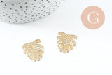 Pendentif feuille laiton,breloque laiton brut,bijou laiton,feuille monstera, bijoux,pendentif laiton brut,22mm, x2 (G1763)