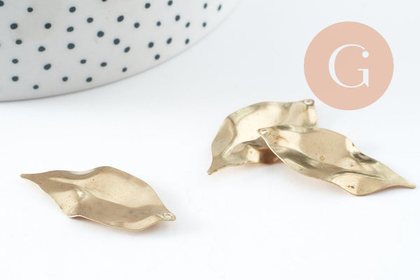 Pendentif feuille laiton,breloque laiton brut,pendentif feuille, bijoux,pendentif laiton brut,35mm, x5 (G8047)