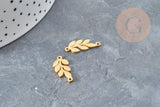 Pendentif feuille laurier connecteur acier 201 inoxydable doré 19.5mm,bijou en acier hypoallergénique x1 G5596