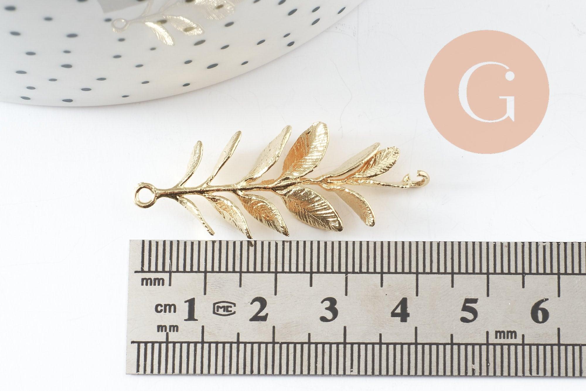 Pendentif feuille laurier laiton,breloque laiton brut, feuille laurier bijoux,pendentif laiton brut, 43mm, x2 (G0432)