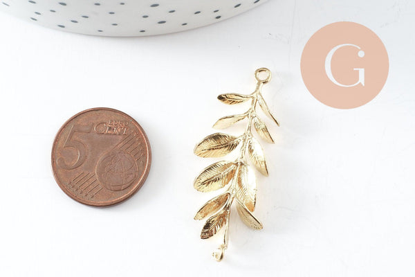 Pendentif feuille laurier laiton,breloque laiton brut, feuille laurier bijoux,pendentif laiton brut, 43mm, x2 (G0432)