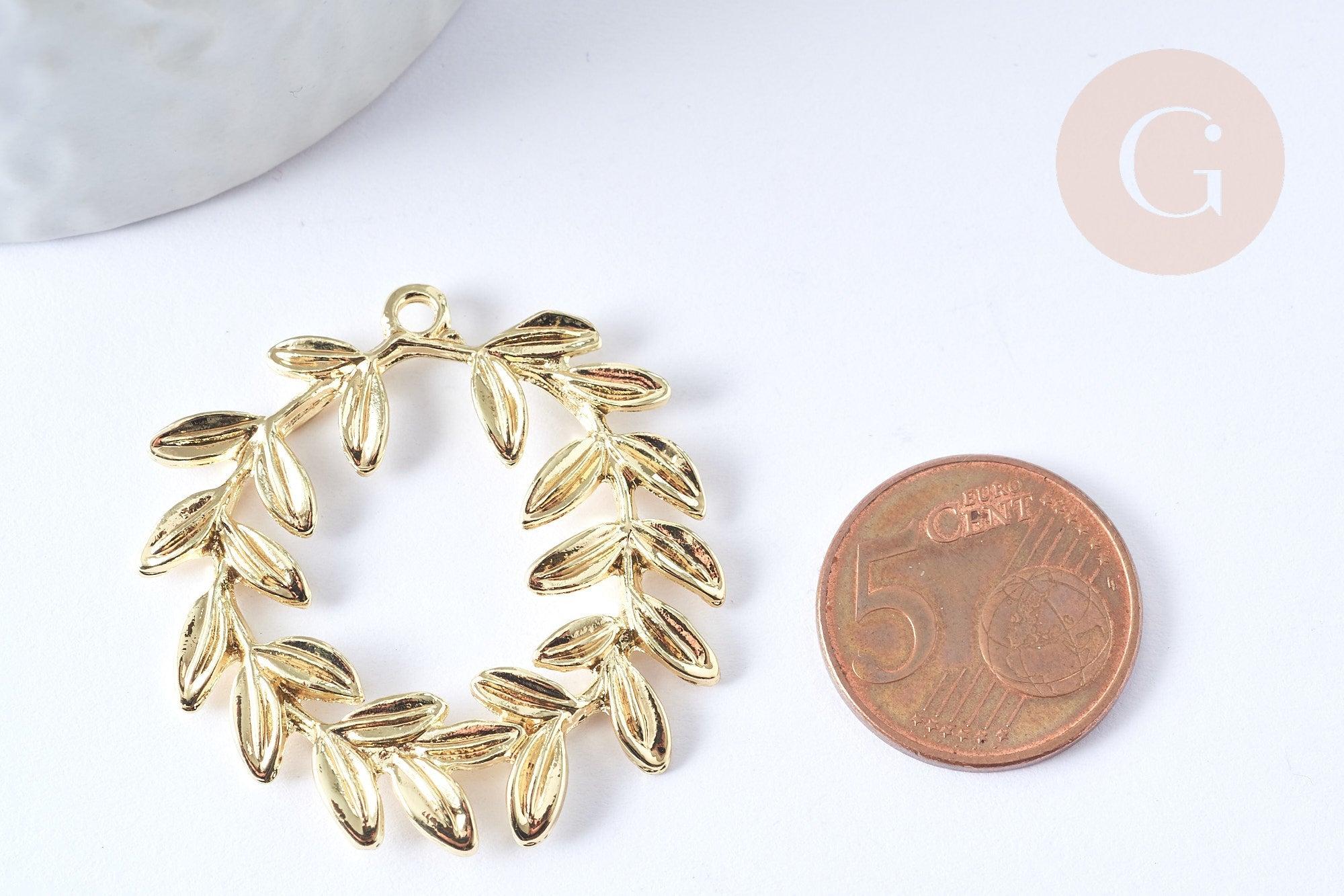 Pendentif feuille laurier zamac doré,breloque bijou laiton,feuille laurier bijoux,pendentif zamac doré 38mm, x1 G5311