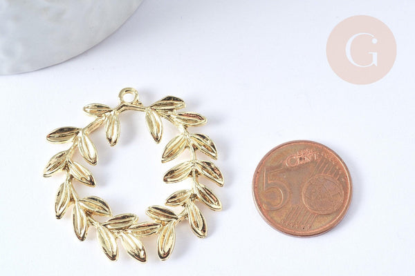 Pendentif feuille laurier zamac doré,breloque bijou laiton,feuille laurier bijoux,pendentif zamac doré 38mm, x1 G5311