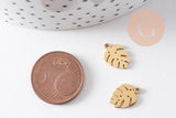 Pendentif feuille monsterosa acier 304 doré inoxydable IP 13mm, x2 (G10541)